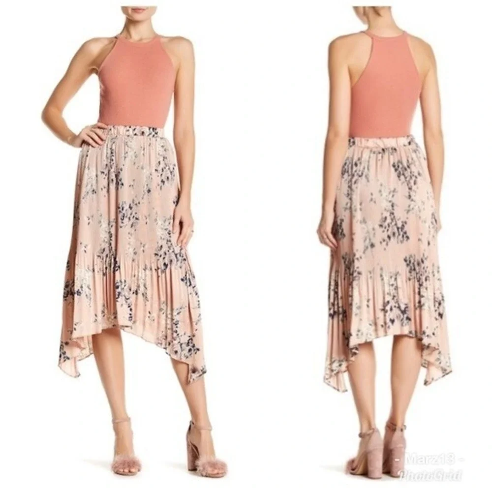 Melrose and Market Womens Medium Midi Skirt Pleated Pink floral Micro pleated‎